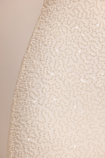 Embellished Square Neck Mini Dress in White